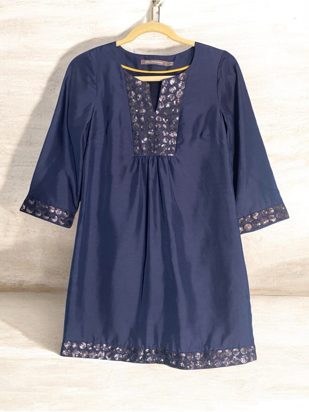 Boden Limited Edition Navy 100% Silk Sequin Shift Mini Dress US 2 UK 6